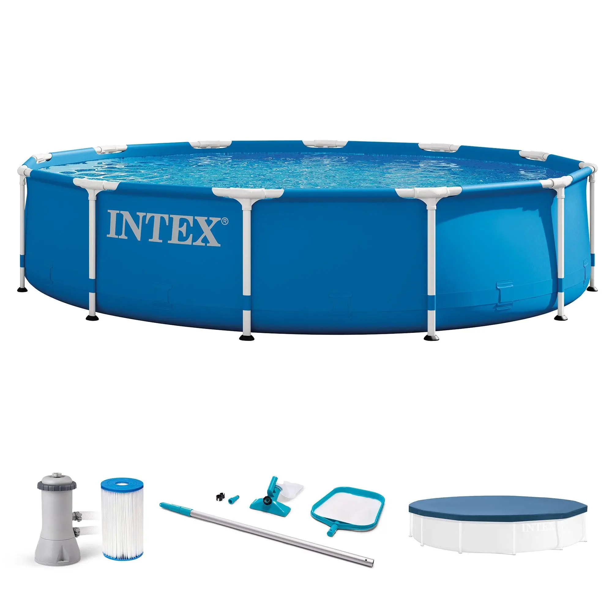 INTEX 12' x 30" Metal Frame Above Ground Pool, Filter, Cover, & Maintenance Kit