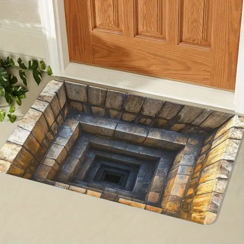 50cm×80cm(19in×31in) Halloween 3D Optical Illusion Geometric Single Mat, Non-Slip Rubber Entrance Doormat with Stays Put Grip, Non-Woven Fabric Decorative Rug, Hand Wash Only Hallway Rug for Indoor-Outdoor Home Use