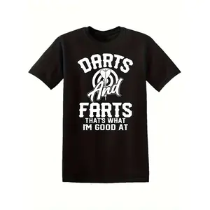 [100% Cotton] 100% Cotton Plus Size Men'S Fun Darts Enthusiast T-Shirt - Darts And Farting, That'S My Forte - Soft And Breathable Crew Neck T-Shirt - Birthday for Darts Players - Casual T-Shirt, Unisex, Collectible T-Shirt