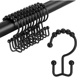 Shower Curtain Hooks Rings,  Double Sided Shower Hooks Rust Proof for Bathroom Shower Rods Curtain, Durable Stainless Steel Bathroom Shower Curtain Hangers, Matte Black, Set of 12