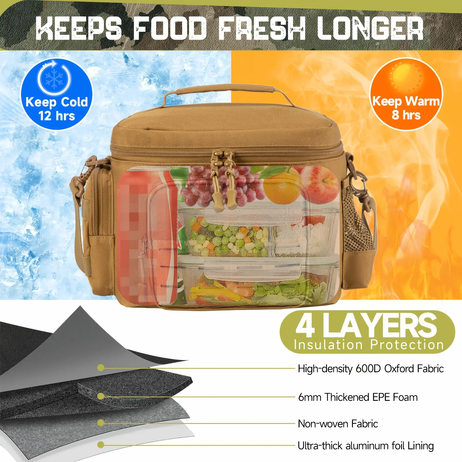 Tactical Lunch Box for Men Heavy Duty Insulated Lunch Bag Large 3.43gal Leakproof Cooler Bag Rugged Work Lunchbox with MOLLE Webbing Durable Meal Prep Tote for Construction Industrial Travel Picnic Camping Pail Adult Thermal Container