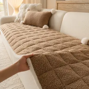 1 PC Plush Sherpa Sofa Cover Pad, Teddy Fleece Non-Slip Couch Protector, Thick Warm Washable Sofa Cushion Throw, Pet-Friendly Furniture Slipcover, Cozy Living Room Sofa Mat for Armchair/Loveseat/Sectional/3-Seater, Soft Sofa Protector