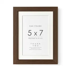 5x7 Picture Frame, Solid Oak Wood 5 x 7 Photo Frame with Mat to 4x6, 7x5 Picture Frames for Wall and Tabletop Display, (Walnut Set of 1)