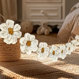 Handmade Crochet Daisy Flower Rings Set, Daisy Wall Hanging Decor, Perfect for Baby Shower, Wedding, Birthday Party, Living Room, Bedroom