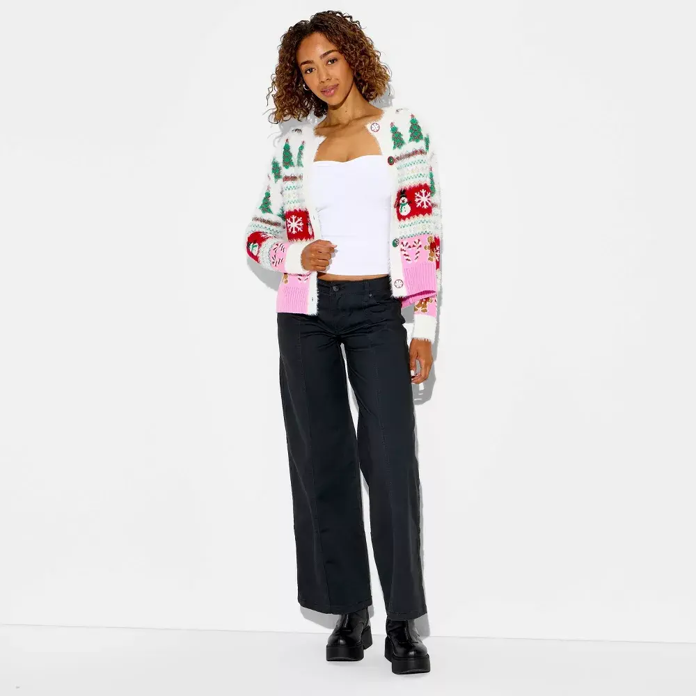 Women's Holiday Icons Festive Graphic Cardigan Women's Holiday Icons Festive Graphic Cardigan
