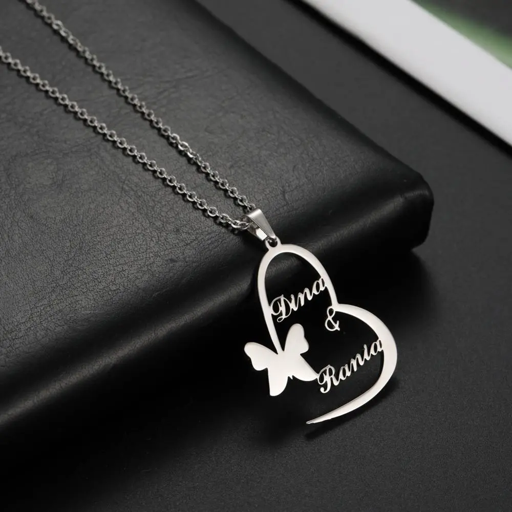 Cazador Custom Butterfly Heart Infinity Pendant Name Necklace for Women Stainless Steel Personality Names Necklace Jewelry Gift