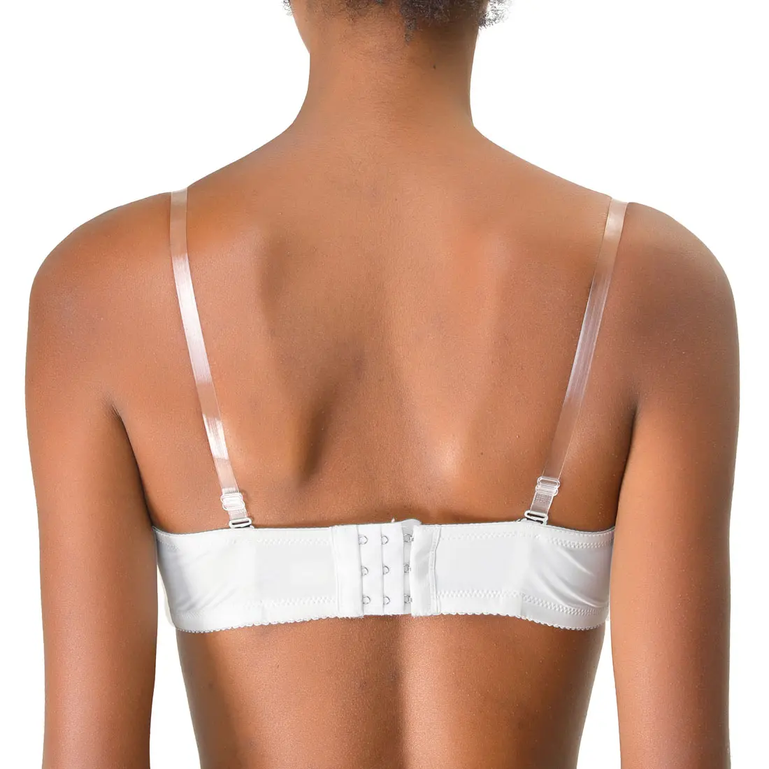 INSPIRE CHIC 1Pair Non-Slip Clear Bra Straps Replacement Invisible Transparent Bra Shoulder Straps Width: 0.9cm/ 3/8" Clear-White and Clear Buckle