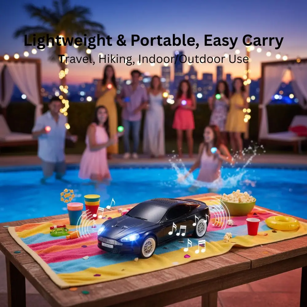 Modern Design Compact Wireless Sound Speaker with FM Radio, LED Lights, Car Style, Sleek Audio Accessory for Universal Cell Phone and Wireless Devices – WS-593