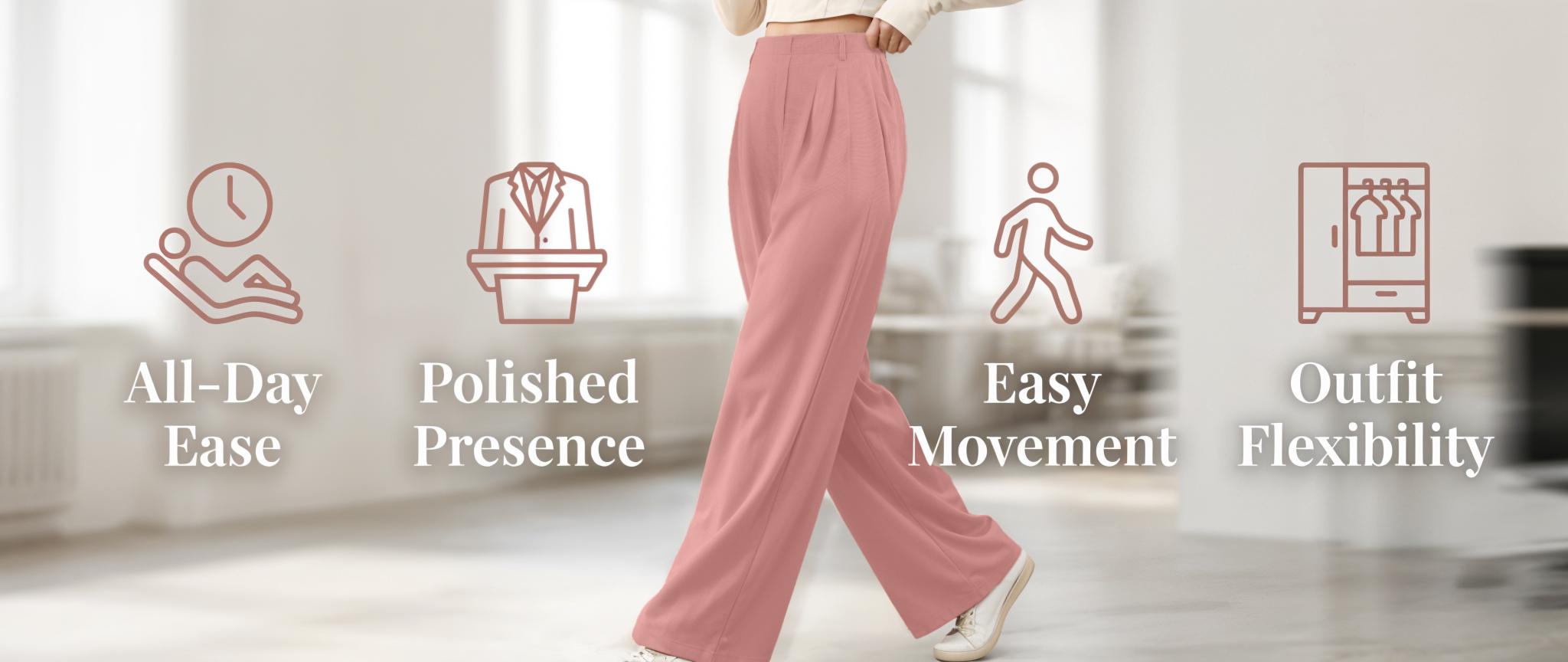 Relaxed Fit | Size Down Recommended | Women's High Waisted Wide Leg Waffle Pants with Pockets, Stretch Business Casual Pants, Comfortable Office Trousers #Dealsforyou