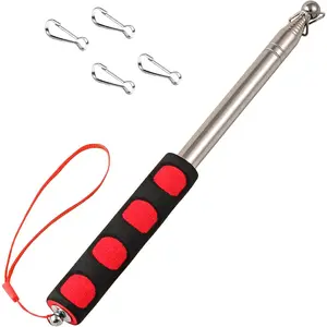 Telescopic Handheld Flagpoles with Clips Portable Flag Pole Lightweight Extendable Tour Guide Stainless Steel Banner Flag Pole Pointer for Teachers with Anti-Slip Grip (8.2ft Black+Red,1Pack)