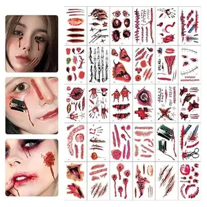 30PCS Halloween Scar Tattoos - Realistic Fake Wounds & Zombie Makeup Kit - Creepy Stitch Tattoos for Horror Costumes - Scary Fake Scars for SFX & Cosplay