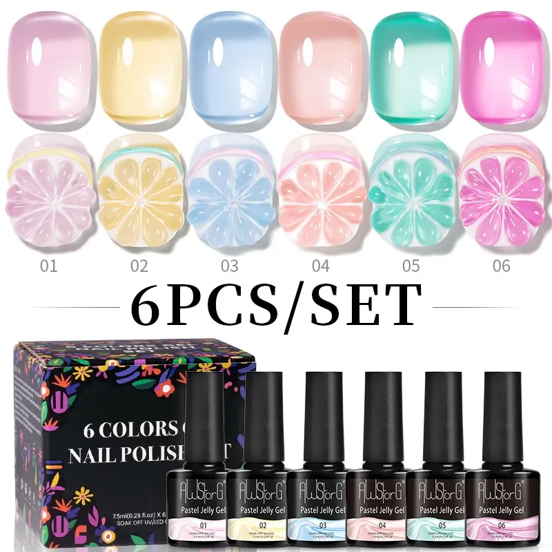 6 Colors  Pastel Jelly Gel Set, Gel Based, Ice Transparent Trend Nail Polish Gel, Gel Polish Light, Jelly UV Gel Nail Art, Gel Manicure, Semi-Permanent Nail Gel Polish, Nail Care, Manicure Gels, Gel Nail Supplies