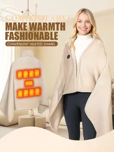 Multi-Color USB Portable Heated Shawl, 7 Zone Temperature Control Ultra Soft Flannel Design, Unisex Home & Office Use