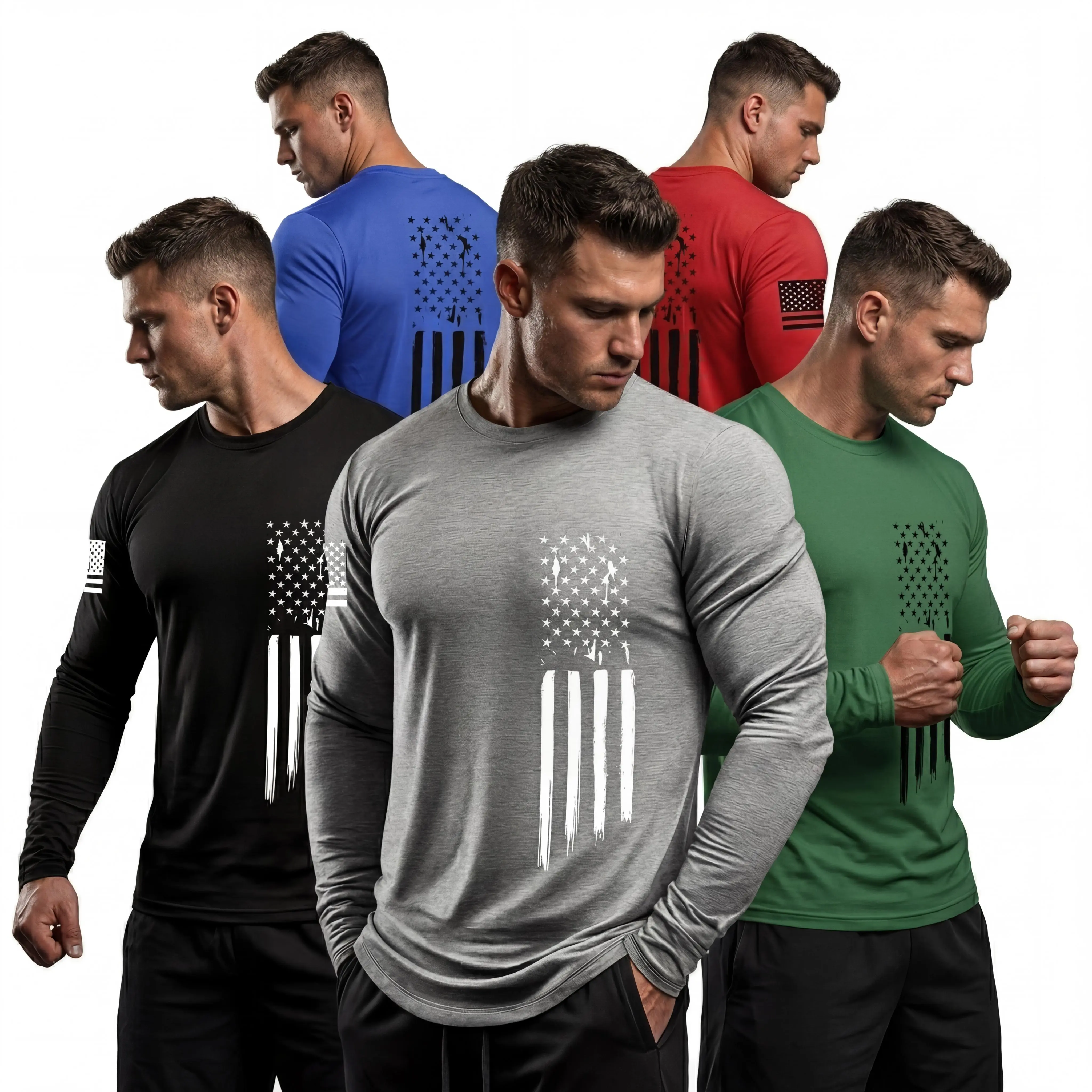 5-Pack Men's Loose Fit Long Sleeve Tees - Soft & Lightweight Tactical Style Graphic Shirts for Gym, Work, & Outdoors