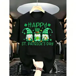 [PeakPro T-shirt]-Three Gnomes Holding Shamrock Leopard Plaid St Patrick's Day T-Shirt