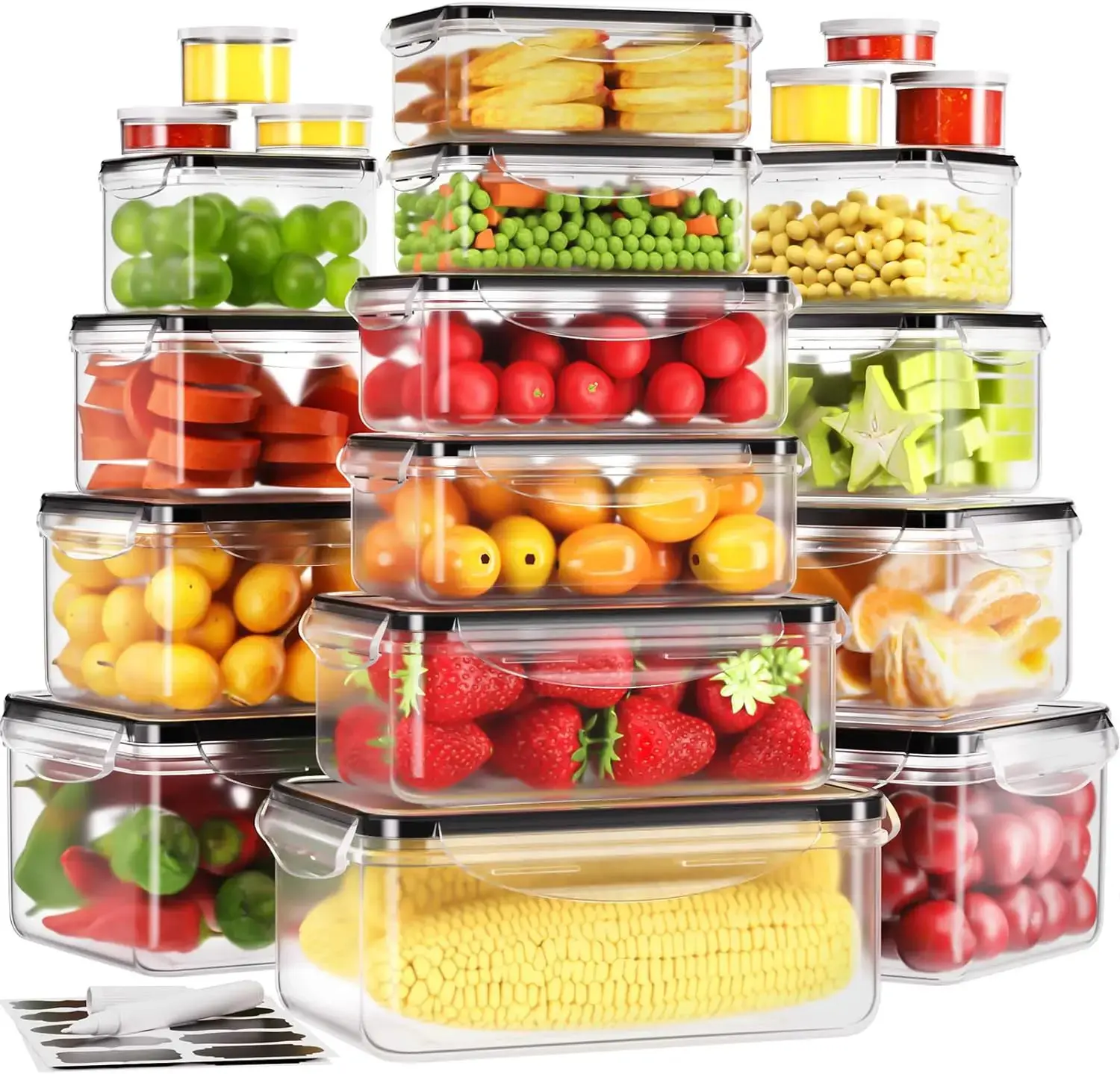 40 PCS Food Storage Containers with Lids (20Containers+20Lids) Airtight for Fridge, Large Leakproof Meal Prep Containers Reusable for Kitchen Utensils Transparent Plastic Stackable, Snack Container Set, Healthy Eating Containers