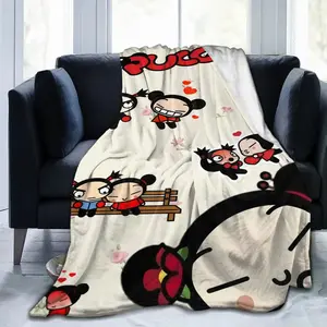 Fun cartoon pucca and garu themed printed plush blanket, multifunctional suitable for sofa, bedroom, living room, office and travel 60*50 inches