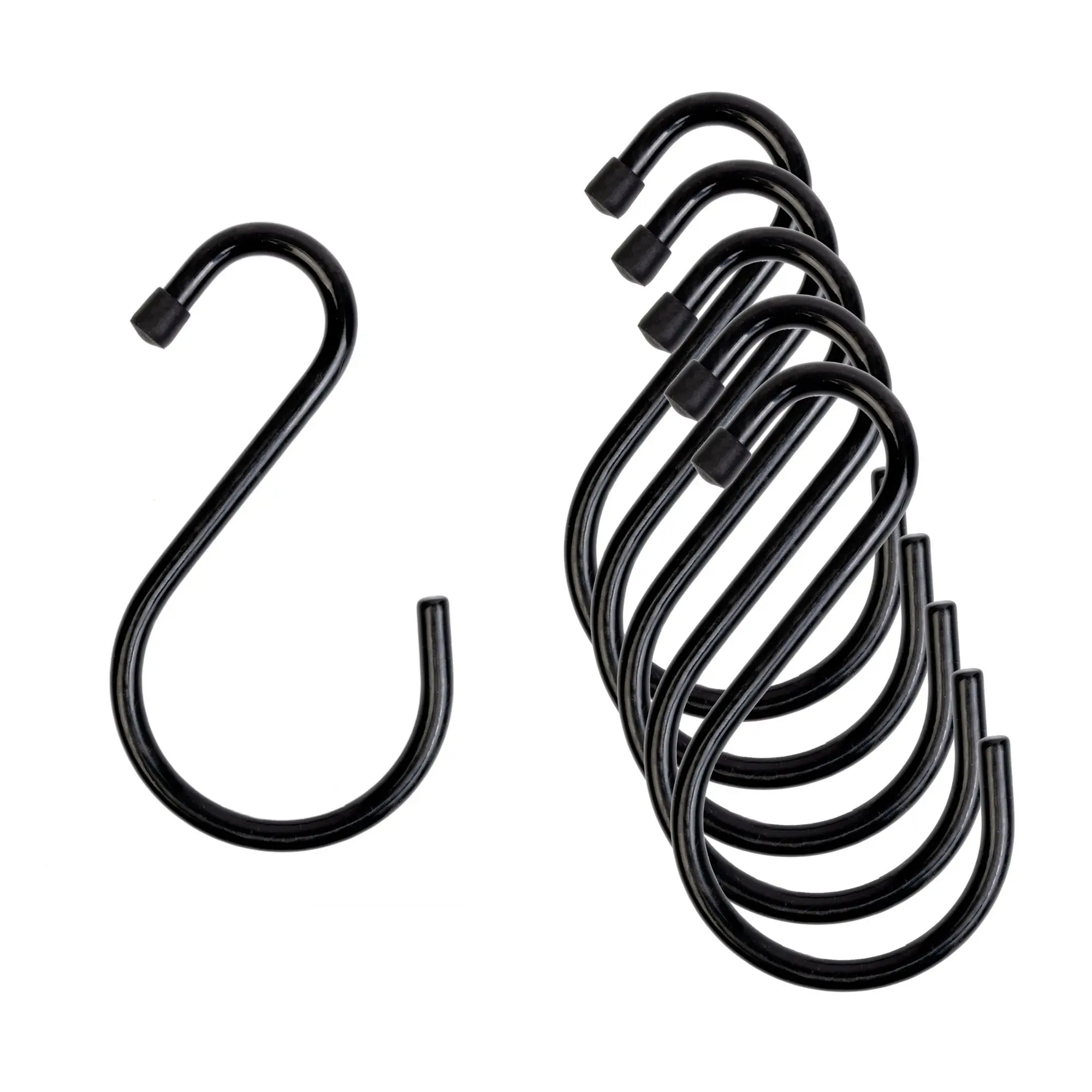 6 Pack Steel S Hooks, Black, Rubber Gripped, Heavy Duty - Closet Storage Hooks for Kitchen, Pots, Pans & Clothes - Multi-Use Hanging Hooks, Holds 10 lb