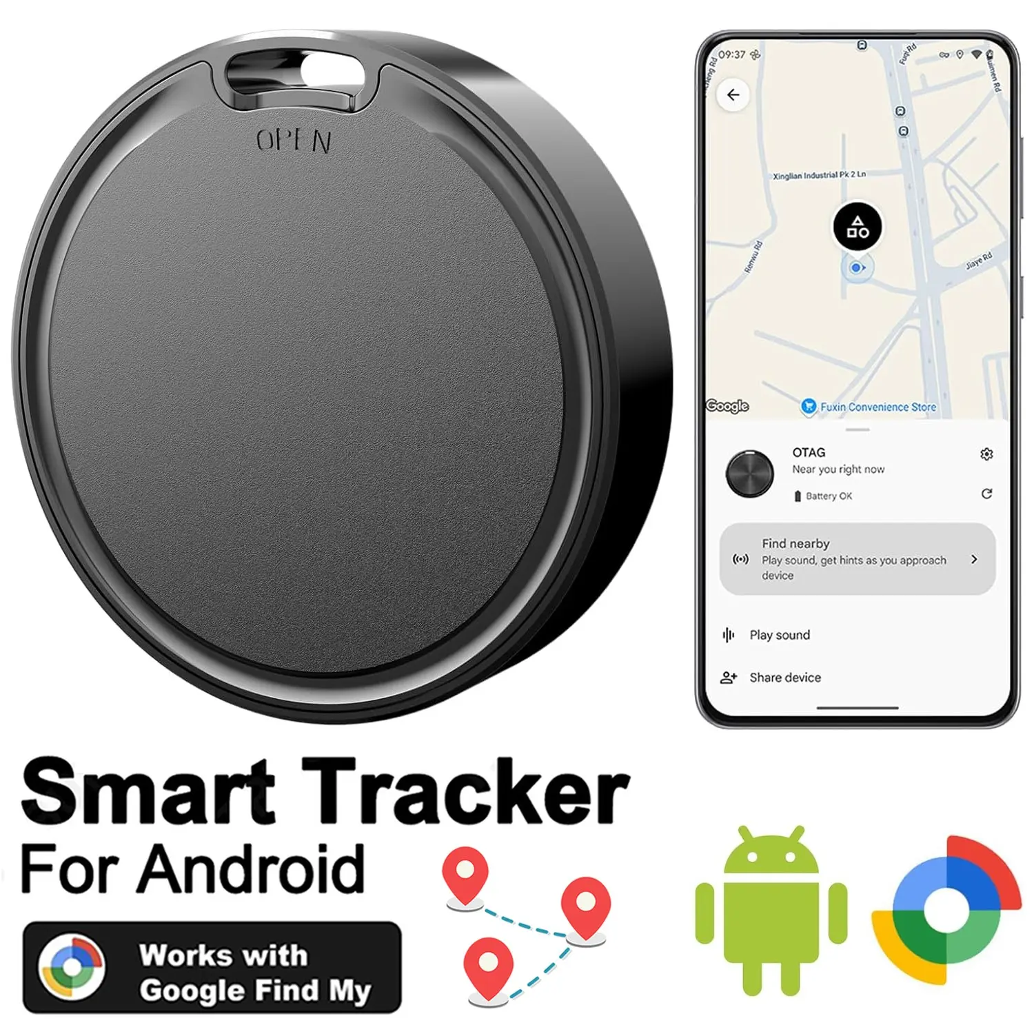 Google Wireless GPS Tracker for Android Smartphones, BT-compatible Location Tracking Device, Anti Lost Wireless, Supports Google Find HUB APP, Key Wallet Luggage Pet Finder, Bluetooth