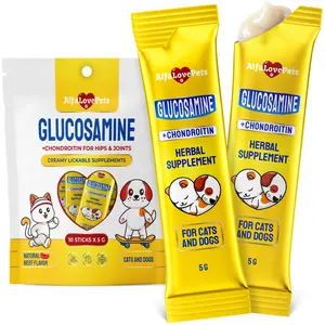 Glucosamine for Cats with Chondroitin, MSM & Taurine – Lickable Cat Joint Supplement Supports Hip Mobility & Ligament Strength – Helps Maintain Flexibility – Natural Beef Flavor – 10 Sticks in Pack