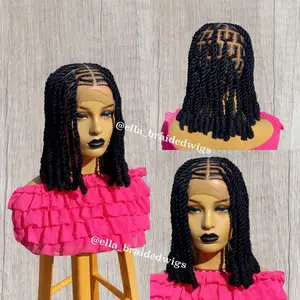 Ellasbeautyworld Loc Twists Full Lace Wig, 14 Inches, Straight Unisex Black Glueless