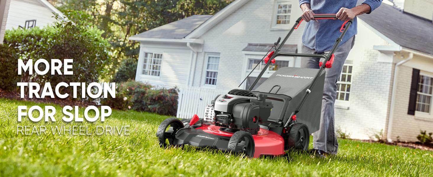 PowerSmart Self Propelled Gas Lawn Mower, 22-Inch with 140cc Briggs and Stratton E550 Engine 3-in-1 Rear-Wheel Drive Lawnmower with Bagging(HB8622S)