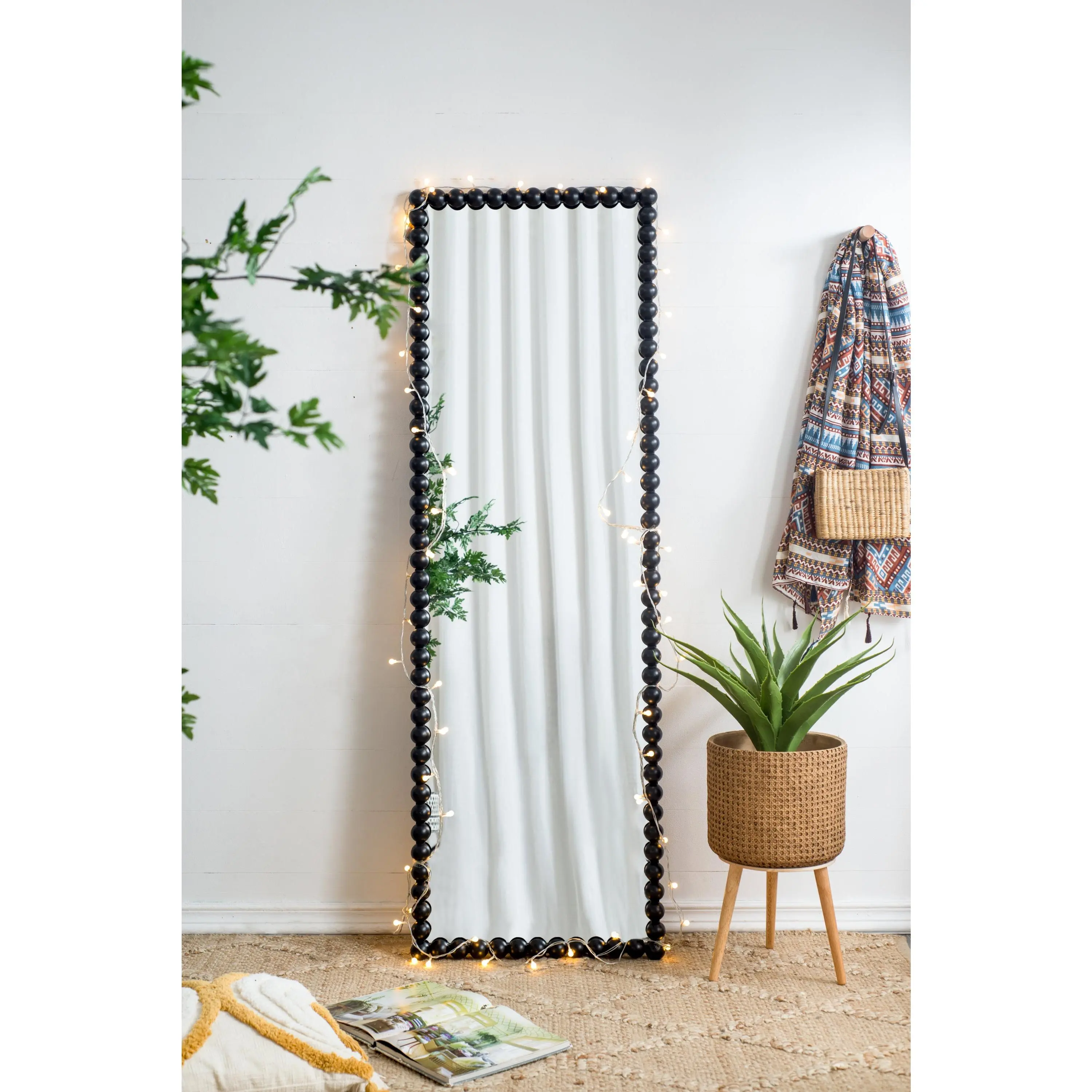Minimalist Black Metal Rectangle Iron Beaded Frame Mirror, 23x2x72in Oversized Full-Length Home Decor, Standing Light Reflector That Reflects Natural and Artificial Light for Living Room, Bedroom to Enhance Space