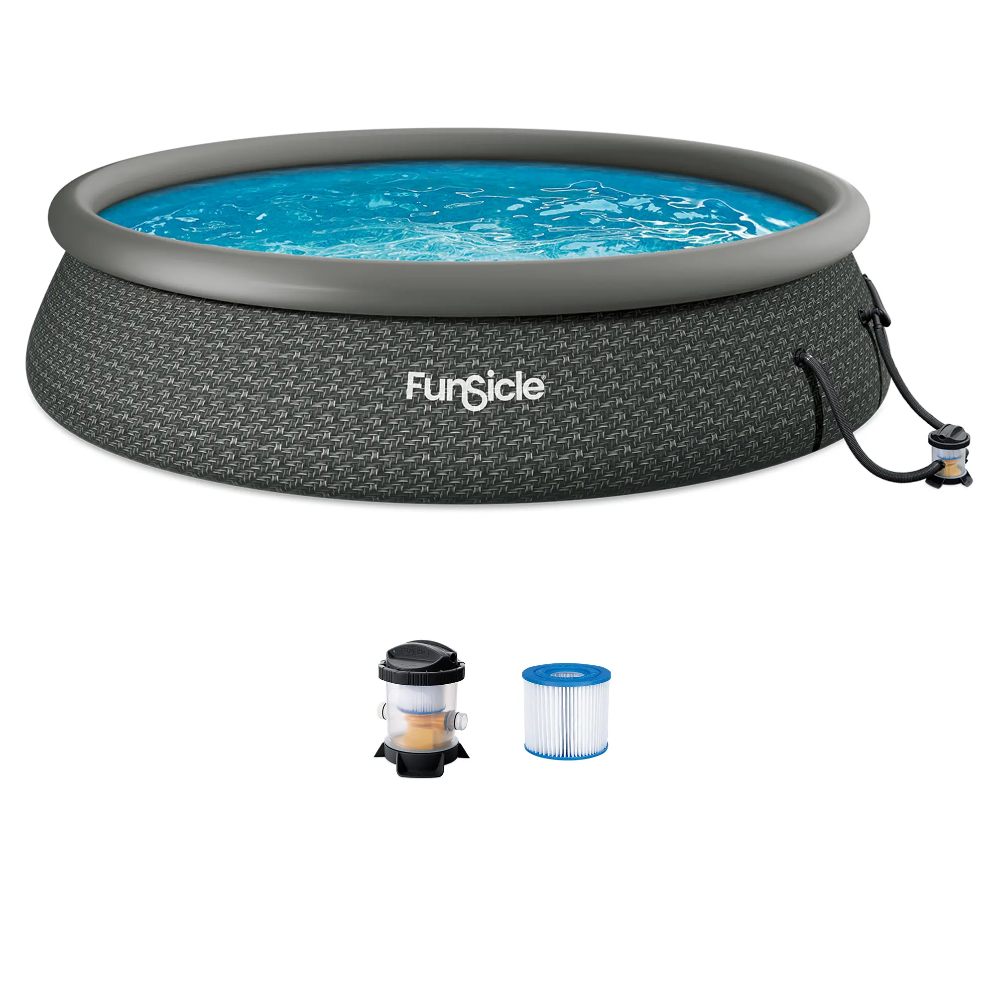 Funsicle 15' x 36" QuickSet Inflatable Ring Top Outdoor Above Ground Pool w/Pump