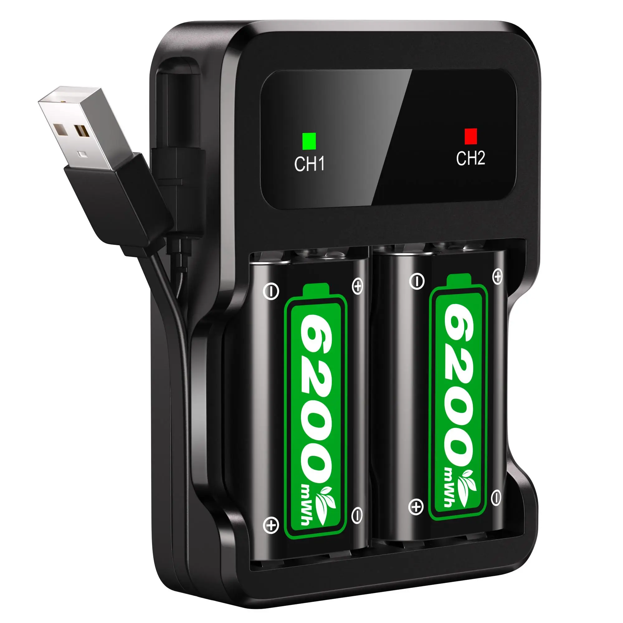 Ponkor Xbox Controller Rechargeable Battery Packs (2×6200mWh) with Fast Charging Dock, Compatible with Xbox One, Series X|S, High-Capacity, Long-Lasti