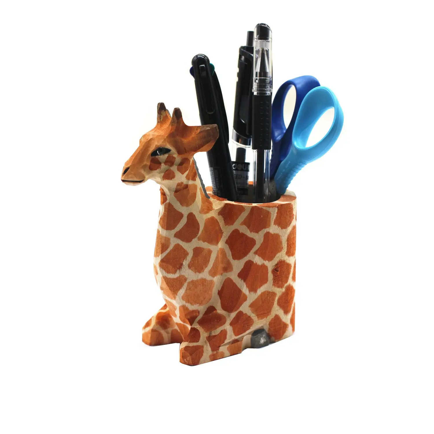 Handcrafted Basswood Wood Giraffe Carved Pen Holder - 1 Pack, 4x2x4.5 Inches (4x2x4.5"), Convenient Desk Storage Holder for Office Workers, Wood Art Home Organizer for Office Bedroom Supplies