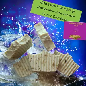Vegan "Fresh Aloe & Oats" Scrubby Soap Bar(Coconut, Lime and mint Scent) Soothing Cleansing Body Care