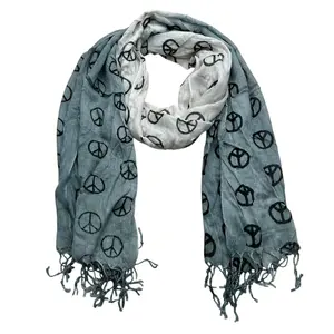 Grey Printed Viscose Scarf - Subtle Pattern Scarf (63"x22")