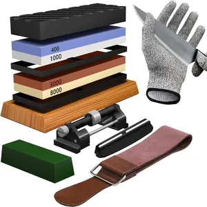 Sharpening Stone Kit,  4 Side Grit 400/1000 3000/8000 Whetstone  Sharpener Tool, Non-Slip  Base,Cut Resistant Gloves, Angle Guide