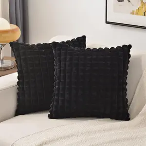 Decorative Pillow Cover 18x18 Inches, Plush Fluffy Checkered Design, Soft Velvet Backing, Modern Home Decor for Sofa Bed