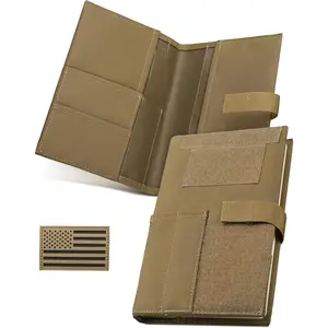 Tactical Book Cover for 5.5" x 8" Military Log Book, Detachable Army Field Notebook Protective Holder with Flag Patch, Tan 5.7x8.7 in for Protecting Notes and Notebooks