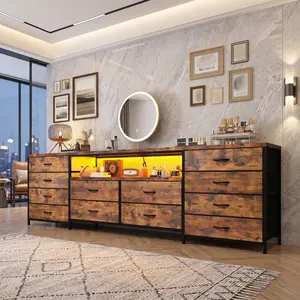 Outlets, 12 Drawers Fabric Dresser, Long Storage Dresser for Room Decor, Multifunctional TV Console for Home