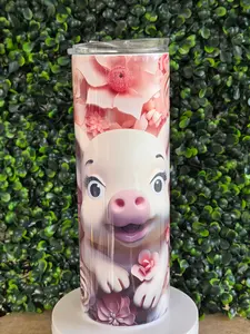 Cute Pig Tumbler | Adorable Animal 20oz Cup | Floral Pig Drinkware | Cute Gift for Her or Kids