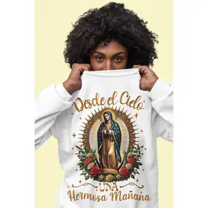 Virgen de la Mañana Sweatshirt – Gildan G180 | Cozy Religious Graphic Pullover Casual Fit Unisex Everyday