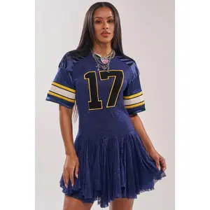 VARSITY BLUES LACE MINI DRESS