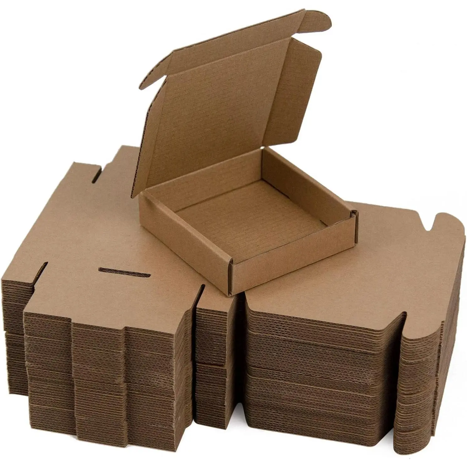 50-Pack No-Plastic Rectangular Brown Corrugated Shipping Boxes, 4x4x1 In Small Cardboard Boxes for Moving, Mailing, Packing
