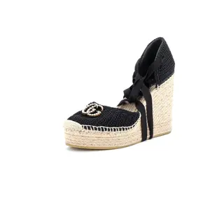 Pre-owned Gucci Women’s Pearly GG Wedge Espadrilles Crochet Cotton by Rebag