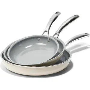 3 Pack Ceramic Frying Pan for Cooking, 8+9.5+11 Inch Omelette Pans Set with Stay Cool Handle, Induction Ready, Free of PFAS PFOA PTFE, Oven/Dishwasher Safe