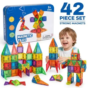 Mini Magnetic Building Blocks Kit, 42-Piece Creative STEM Construction Set with Iron Storage Box, Travel-Size Magnetic Building Tiles Toys for Kids Ages 3+