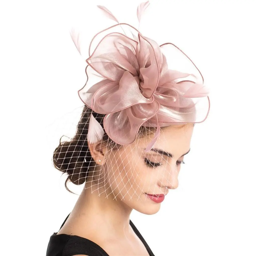 Fascinator Hat for Women, Vintage Style Organza and Feather Headpiece with Clip & Headband for Glamorous Tea Party, Wedding Ceremony, 100% Polyester Organza, Female, Colleague, Elegant, Fabric, Evening