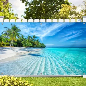 Blue Sky Beach Backdrop Palm Tree Ocean Backdrop Summer Holiday Background Cloth Tropical Tapestry Wall Hanging Photography Background Polyester Fiber Outdoor Party Garden Event Celebration Decor Studio Prop Vacation Wall