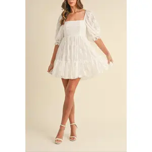 Jacquard Bow & Pearl Detail Mesh Dress