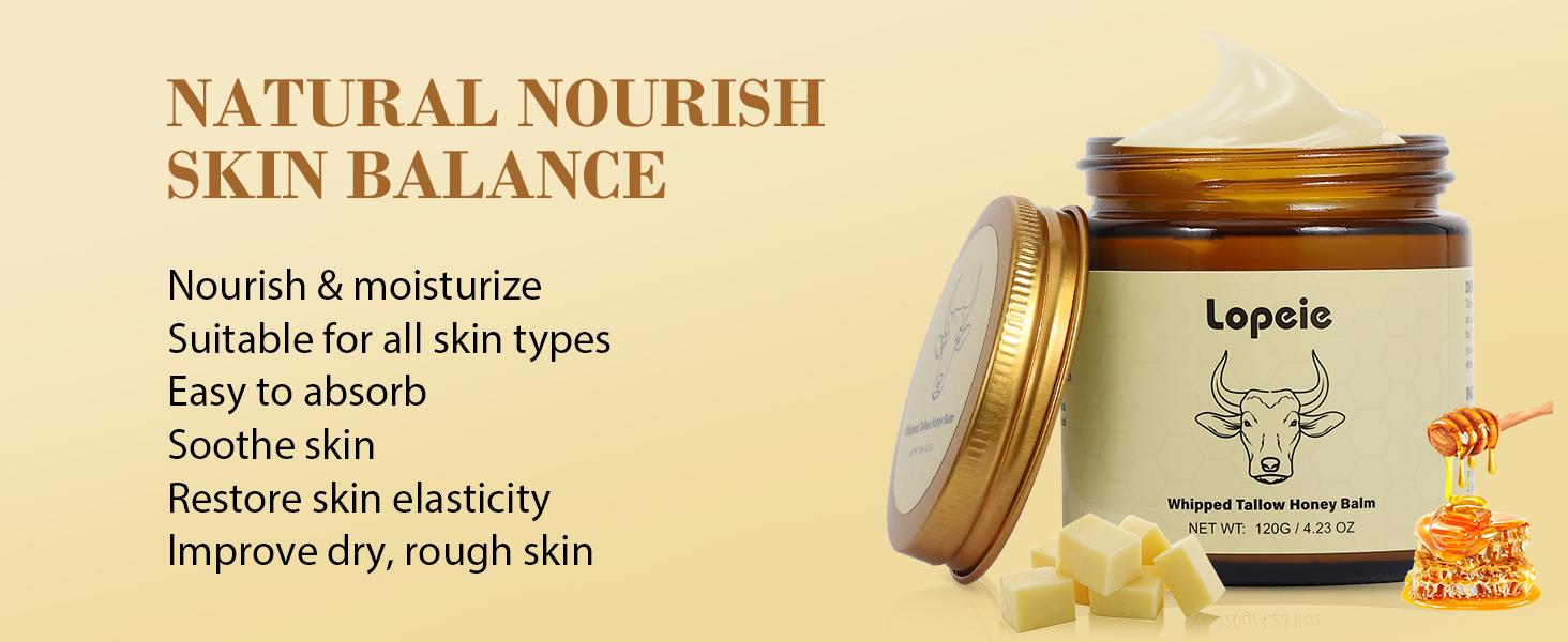 Lopeie Organic Grass-Fed Beef Tallow Balm with Raw Honey & Beeswax - Natural Moisturizer for All-Body Skin Care, Hydrating Formula with Vitamins A, D, E, K, 4.23 Oz-LAVENDER   New Year gift