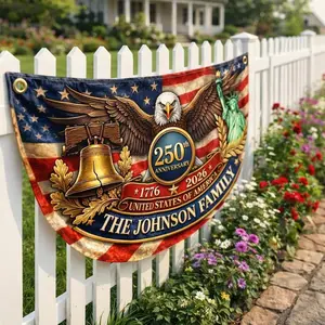 Personalized USA 250th Anniversary Bunting Banner, Custom Family Name Semiquincentennial 1776-2026 Eagle Flag, Patriotic Porch Yard Home Decor for 4th of July