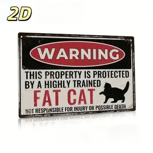 Vintage Fat Cat Warning Metal Sign - Retro Tin Plate Wall Art,  8x12 Inch, Humorous Home Decor for Kitchen, Coffee Shop, or Club, Durable Iron Material, Easy to Hang, Cat Decor, Perfect for Room Decor