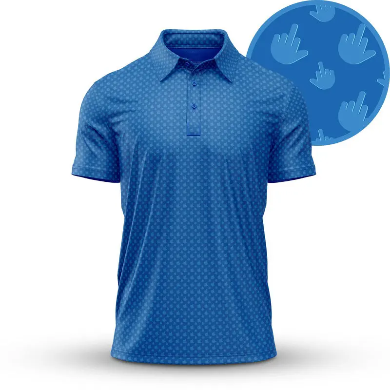 Birdie Finger Golf Polo Shirt – Funny Golf Shirt for Men - Blue Middle Finger Pattern Polo - Black Golf Polo Shirt